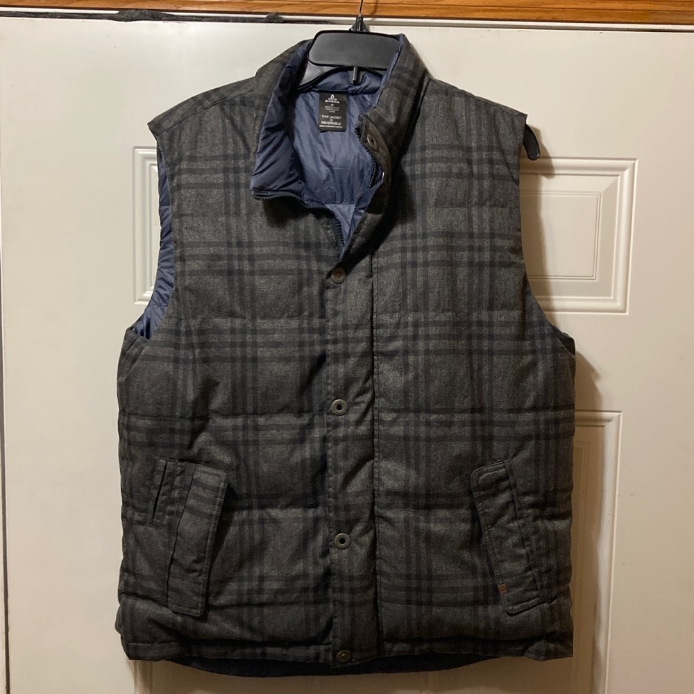 Prana Charcoal Plaid Vest M